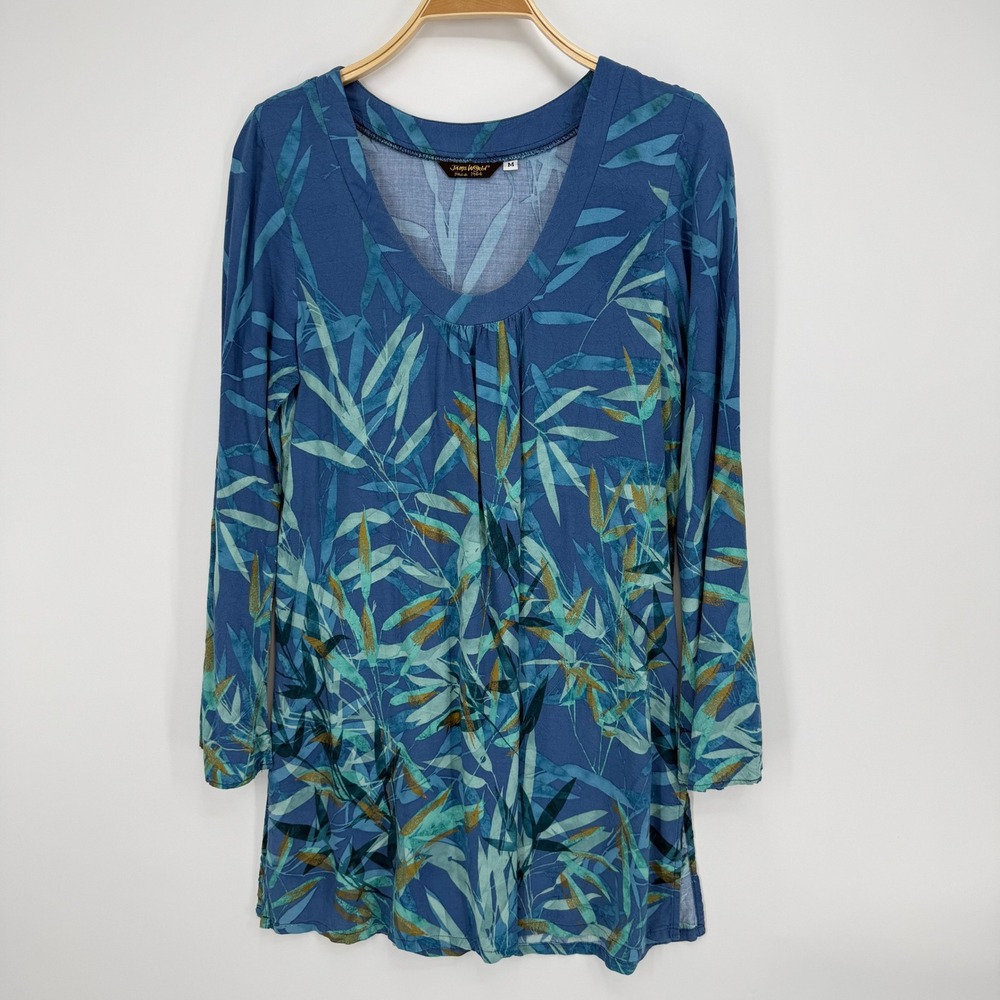 Jams World Tunic Top‎ Womens Medium Blue Haiku Bamboo Print Rayon Excellent USA